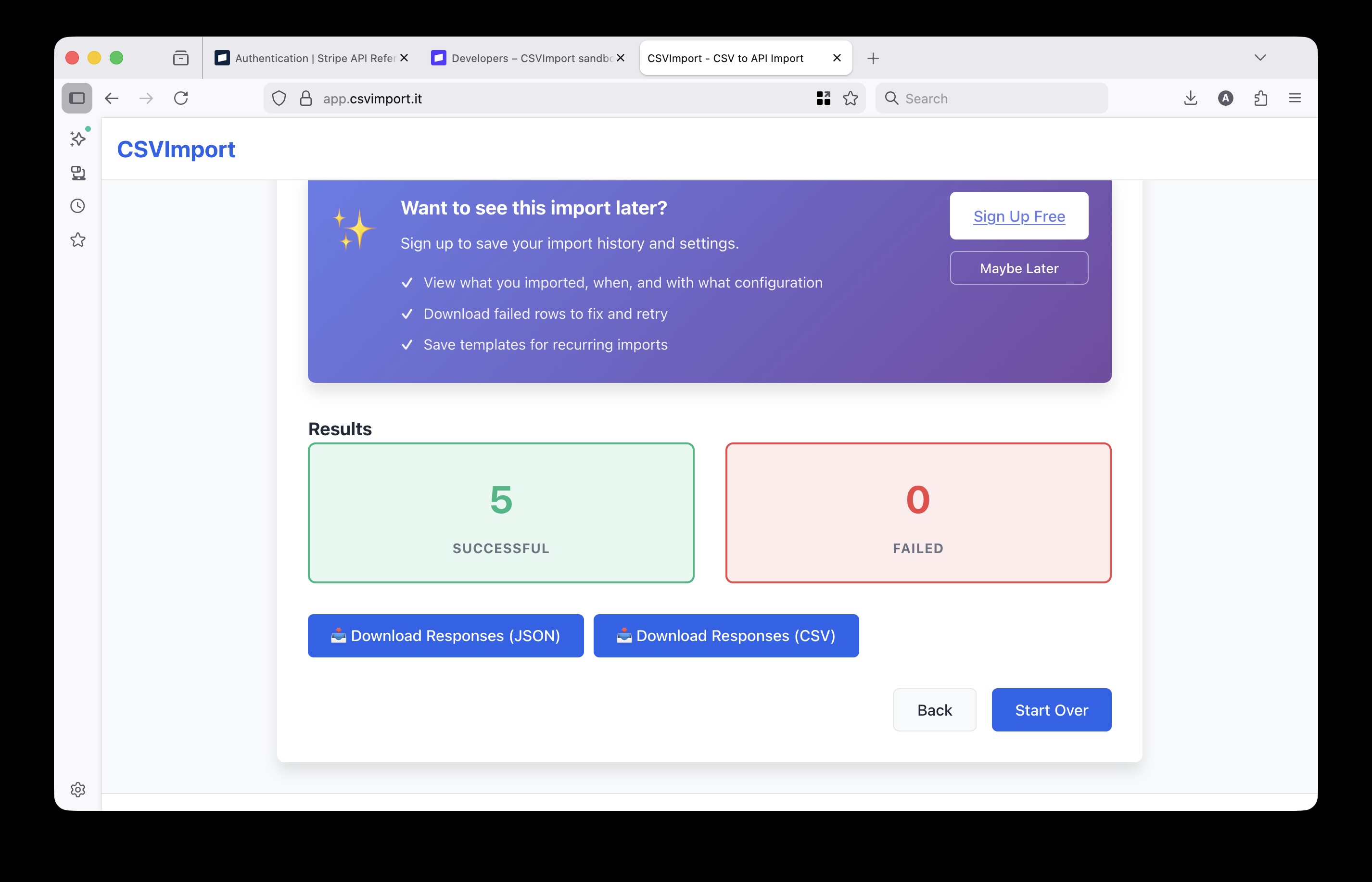 CSVImport success screen showing all products imported successfully