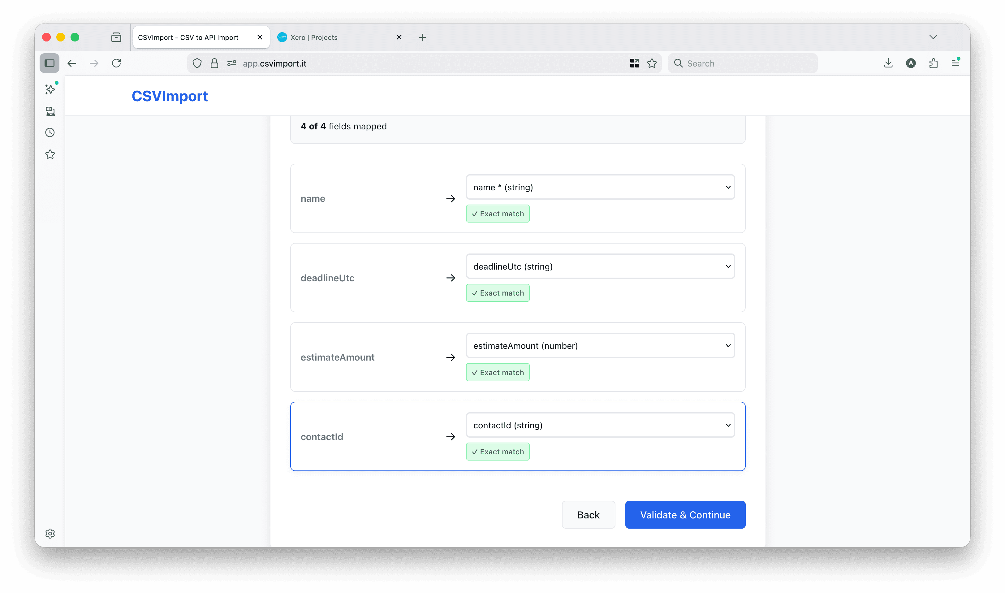 Smart field mapping with visual match indicators