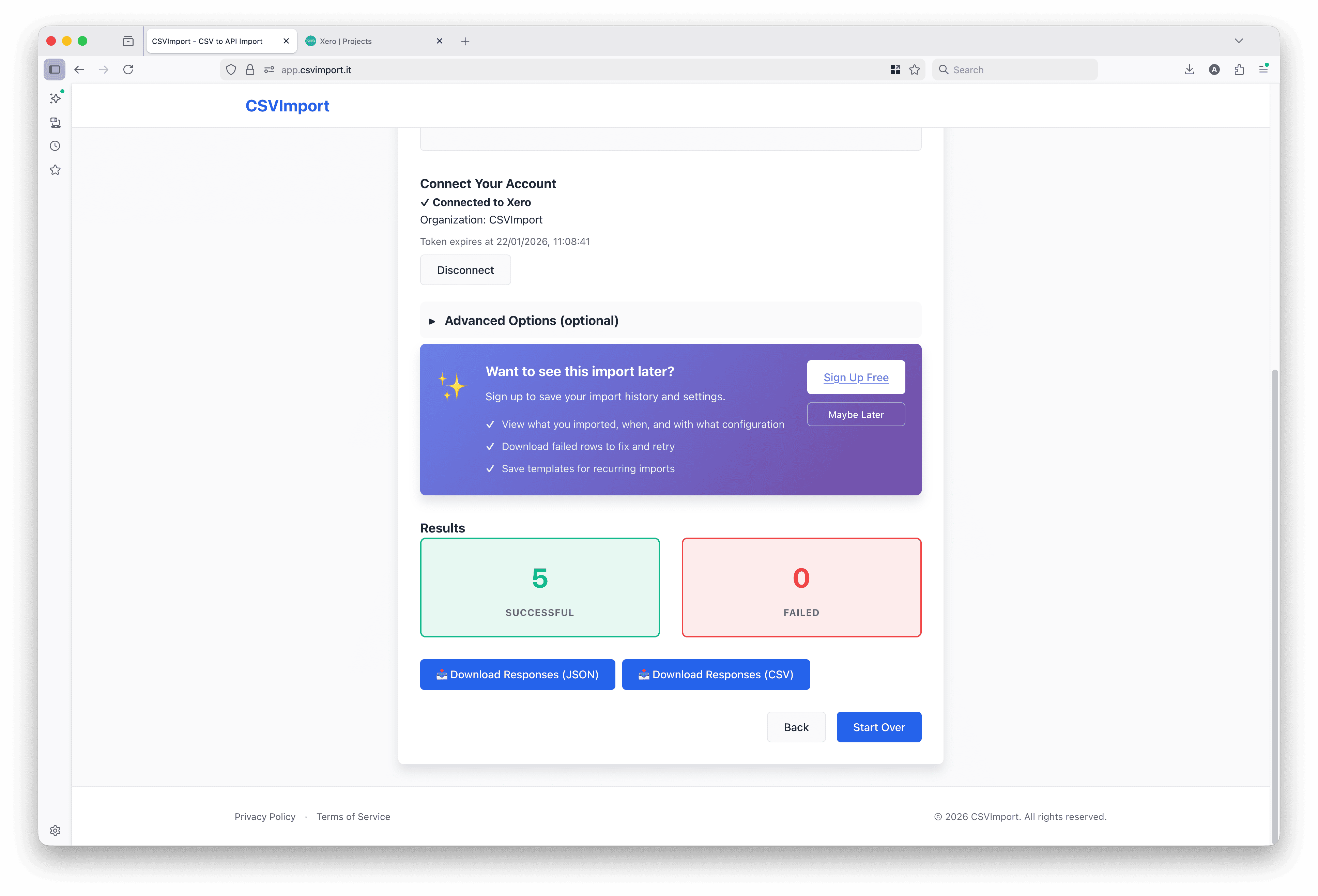 Import complete with all rows successfully submitted